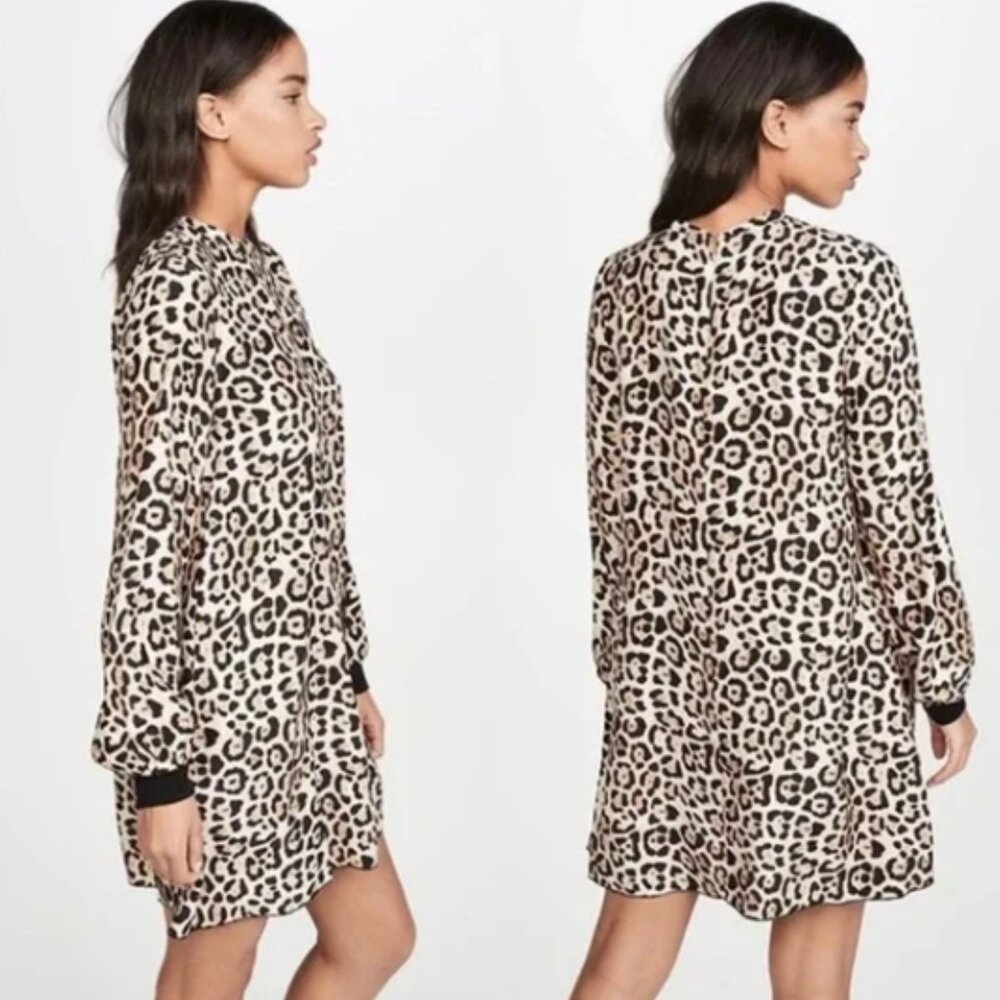 ATM Anthony Thomas Melillo Cream and Black Leopard Print Long Sleeve Dress